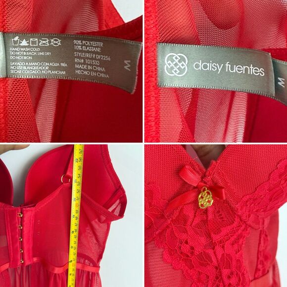 Daisy Fuentes Babydoll Red Chiffon Lace Size M Lingerie Festival Slip Dress Sexy - Picture 8 of 16